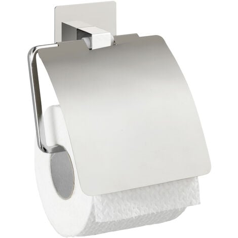 WENKO Turbo-Loc® Edelstahl Toilettenpapierhalter mit Deckel Quadro,  rostfrei, Be-14422145