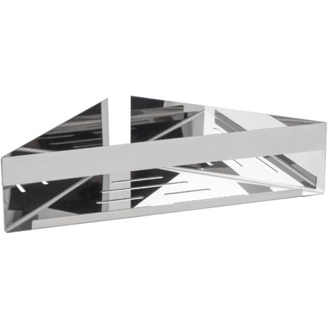 WENKO Turbo-Loc Genova Shine Mensola angolare in acciaio inox per fissaggio senza forare con sistema di tamponi adesivi, salvaspazio per conservare i prodotti per la cura, 36 x 8 x 17 cm, lucida