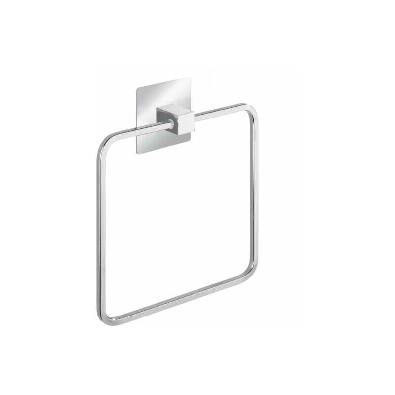 Portasciugamani da parete per bagno Quadro, Anello portasciugamani con fissaggio Turbo-Loc® senza foratura, Acciaio inossidabile, 16,5x19,5x3,5 cm,