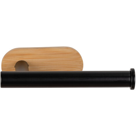 WENKO Turbo-Loc® Toilettenpapierhalter Orea Bamboo, Befestigung ohne bohren, Schwarz, Edelstahl rostfrei schwarz, Bambus natur