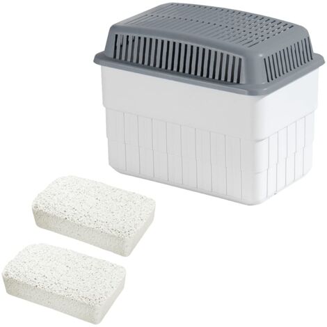 Wenko Umidificatore con 2 blocchi di granulato da 1 kg, per ambienti umidi, capacità fino a 1,4 litri, ricaricabile, riduce la muffa e gli odori, 24 x 16 x 15 cm, bianco/grigio, 5410022100