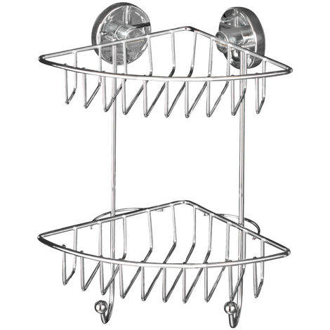 WENKO Vacuum-Loc® Eckregal Bari 2 Etagen, Befestigen ohne bohren, Silber glänzend, Stahl chrom