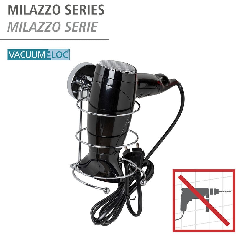 Vacuum-Loc® Haartrocknerhalter, Befestigen ohne bohren, Silber glänzend, Stahl chrom - silber glänzend - Wenko