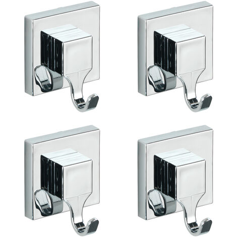 WENKO Vacuum-Loc® Haken-Set eckig, 2 x 2 Stück, 2 x 2er Set, Befestigen ohne bohren, Silber glänzend, Kunststoff (ABS) chrom