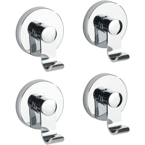WENKO Vacuum-Loc® Haken-Set Irun, 2 x 2 Haken, Zwei 2er Sets, Befestigen ohne bohren, Silber glänzend, Kunststoff (ABS) chrom