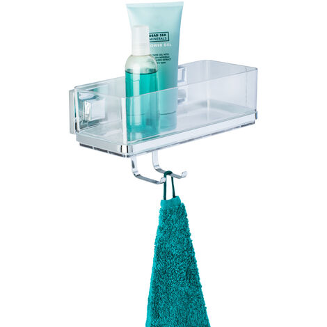 Wenko, Vacuum-Loc, Wandablage mit Haken Quadro, Duschablage, Edelstahl, Befestigen ohne bohren