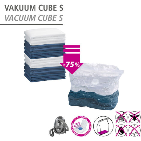 WENKO Vakuum Cube Set, 4-teilig, 2 x Cube S und 2 x Cube L, Transparent, Polyethylen transparent, Polyamid transparent, Polypropylen weiß
