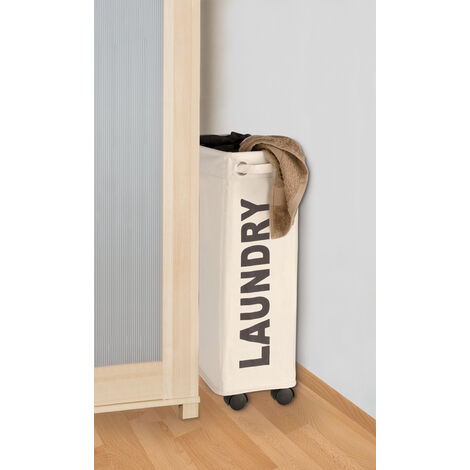WENKO Wäschesammler Corno in Beige, schmaler Wäschekorb für Nischen, ideal für kleine Räume, mit Rollen und Griff, 45 l Fassungsvermögen, plus Gratis 2er Set Schwämme, Beige - beige