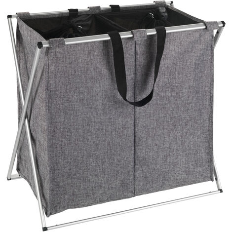 WENKO Wäschesammler Duo Grau meliert, Wäschekorb, 120 l, Grau, Polyester grau, Aluminium aluminium, Polyester schwarz