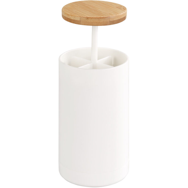 Wattestäbchenhalter Laresa, Weißer Behälter mit Bambus Deckel, Weiß, Polystyrol weiß, Bambus braun - weiß - Wenko