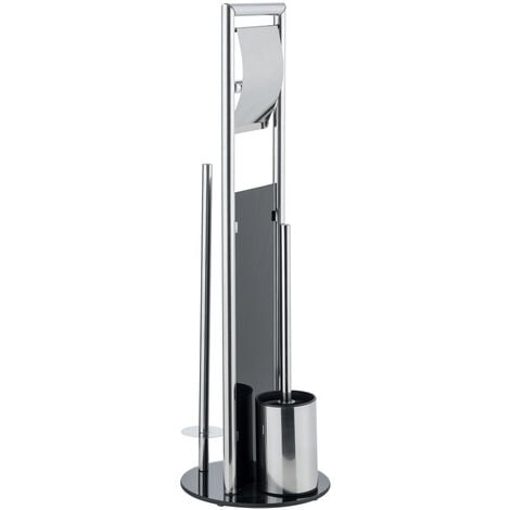 WENKO glänzend, mit Toilettenbürste, Toilettenpapierhalter & Ersatzrollenhalter, Silber glänzend, Edelstahl rostfrei silber glänzend, Gehärtetes Glas schwarz