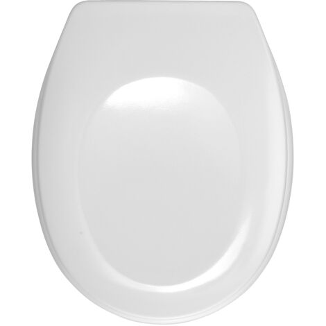 WENKO WC-Sitz Bergamo Weiß, aus antibakteriellem Duroplast, Weiß, Duroplast weiß , Edelstahl rostfrei silber matt