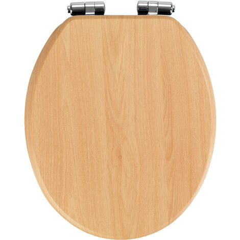 WENKO WC-Sitz Buche Natur, MDF, mit Absenkautomatik, Braun, MDF natur , Zinkdruckguss silber glänzend