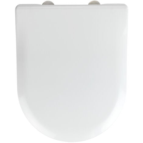 WENKO WC-Sitz Exclusive Nr. 5, aus antibakteriellem Duroplast, mit Absenkautomatik, Weiß, Duroplast weiß , Edelstahl rostfrei silber matt