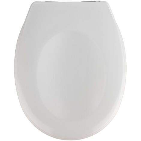WENKO WC-Sitz Savio, aus antibakteriellem Duroplast mit Absenkautomatik, Weiß, Duroplast weiß , Kunststoff chrom