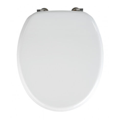 WENKO WC-Sitz Valencia Weiß, Weiß, MDF weiß , Edelstahl rostfrei silber matt