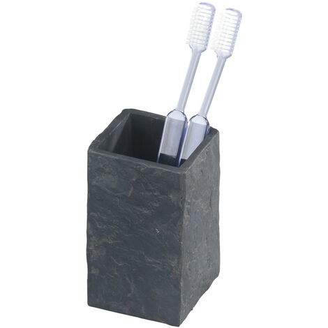WENKO Zahnputzbecher Slate Rock, Schieferoptik, Schwarz, Polyresin anthrazit