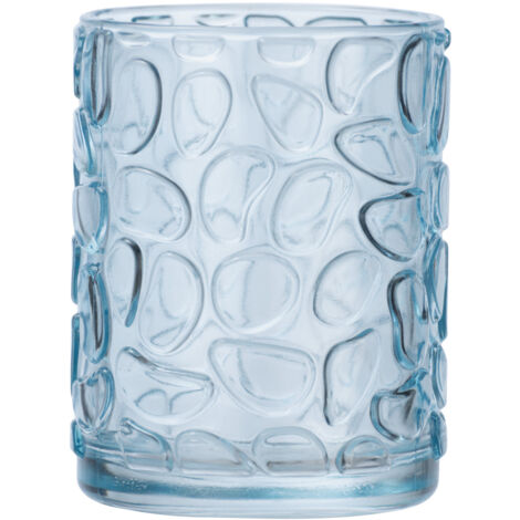 WENKO Zahnputzbecher Vetro, rund, Echtglas, 7,5x10x7,5cm, Blau