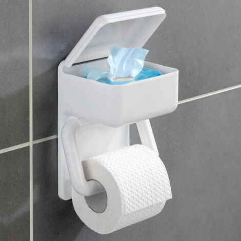 Wenko,Toilettenpapierhalter 2 in 1, Oberablage für feuchte Toilettentücher