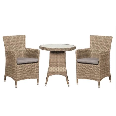 Wentworth 2 Seater Round Carver Bistro Set - Synthetic Rattan - H74 x W70 x L70 cm - Beige