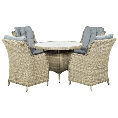 Wentworth 4 Seater Round Highback Comfort Dining Set - Synthetic Rattan - H74 x W110 x L110 cm - Beige