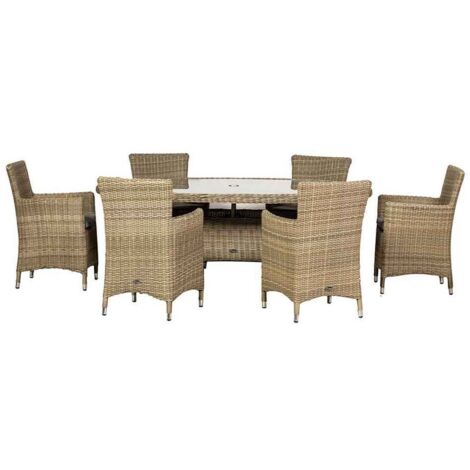 Wentworth 6 Seater Ellipse Carver Dining Set - Synthetic Rattan - H200 x W145 x L76 cm - Beige
