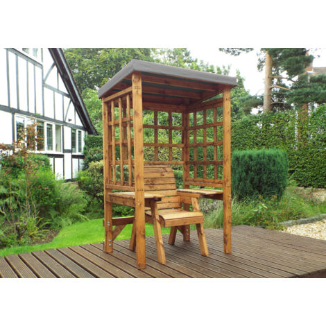 Wentworth Single Arbour - W120 x D92 x H194 cm - Fully Assembled - Grey Cushion and Sun Canopy Included