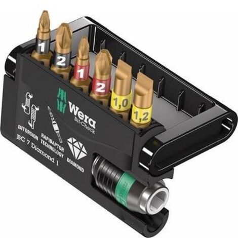 Wera 05057416001 Assortimento di Bit, Check 7, colore bronzo, Set di 7 Pezzi