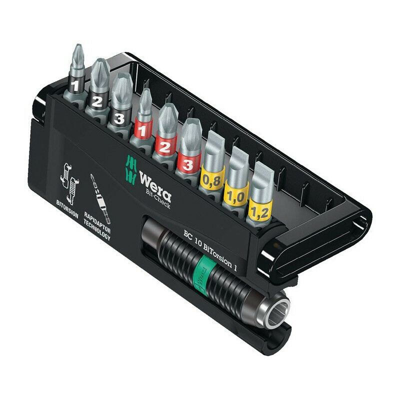 

Surtido de puntas Bit-Check 10 BiTorsion 1 ranura de 10 piezas / PH / PZD WERA