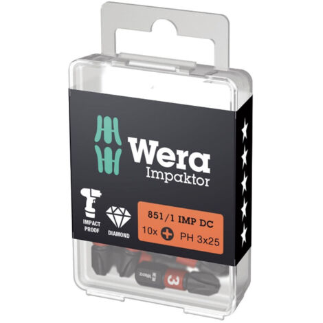 Wera 05057617001 - 851/1 IMP DC Phillips Impaktor Bits PH3 x 25 mm (Pack of 10)