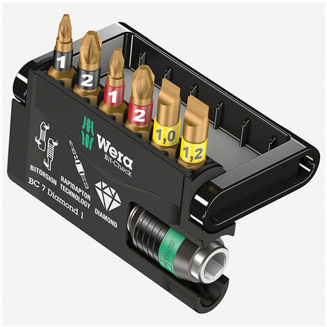 WERA 057416 PZ PH SL Bit-Check 7 Diamond Bit-Torsion Mixed Set Of 7