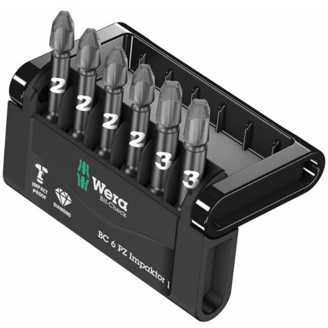 Wera 057692 Impaktor BC 6 Pc PZ2/PZ3 Diamond 50mm Impact Driver Screwdriver Bits,