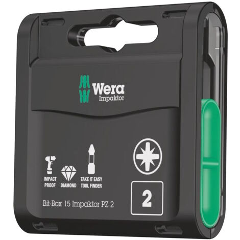 Wera 057763 Impaktor Pozi PZ2 x 25mm Impact Driver Bits 15pc Screwdriver Bits