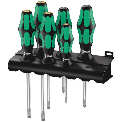 Wera 105656 Kraftform Plus 6 Piece Slotted &amp Pozi Screwdriver Set