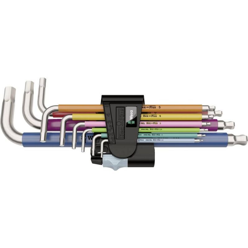 Wera - Multicolour 6 pans intérieurs Jeu de clés mâles coudées 1.5 mm, 2 mm, 2.5 mm, 3 mm, 4 mm, 5 mm, 6 mm, 8 mm, 10 mm