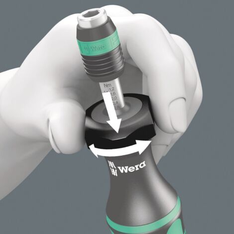 Wera, 7441 Kraftform Giraviti dinamometrici regolabili con porta-inserti Rapidaptor, 1/4 pollice, 1,2-3,0 Nm