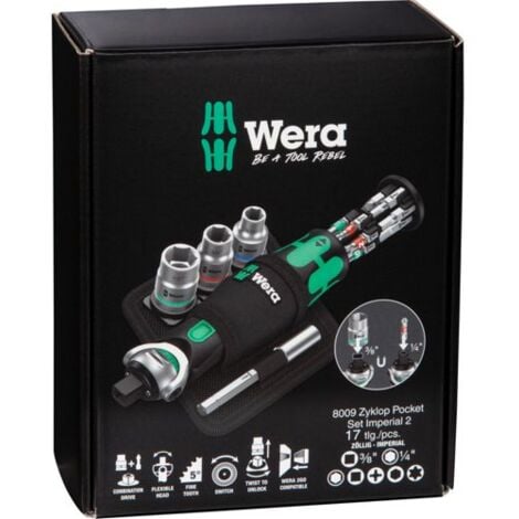 WERA Knarre 3/8" auf 1/4" 8009 Zyklop Pocket Set 1 & 2 Umschaltknarre Ratsche, Version: Zyklop Pocket Set 2