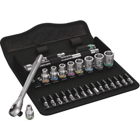 Wera, 8100 SA 7 Kit con cricchetto Zyklop Metal con passante quadro attaco da 1/4", metrico, 28 pezzi