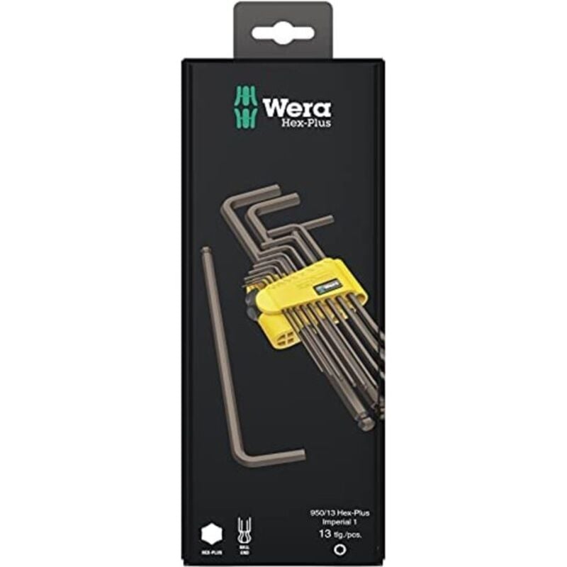 Wera - 950/13 Hex-Plus Imperial 1 6 pans intérieurs Jeu de clés mâles coudées 3/8 pouces, 5/16 pouces, 1/16 pouces, 1/4 p