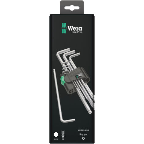 Wera 950 PKL/9 SM N SB 6 pans intérieurs Jeu de clés mâles coudées 1.5 mm, 2 mm, 2.5 mm, 3 mm, 4 mm, 5 mm, 6 mm, 8 mm,