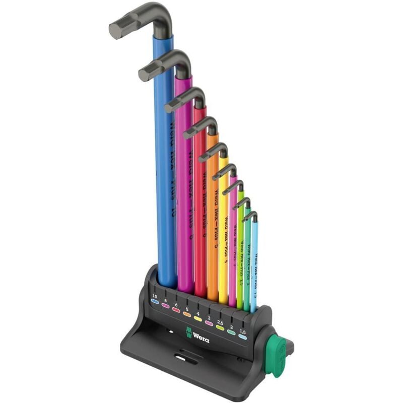 Wera - 950/9 Hex-Plus Multicolour 3 6 pans intérieurs Jeu de clés mâles coudées 1.5 mm, 2 mm, 2.5 mm, 3 mm, 4 mm, 5 mm, 6