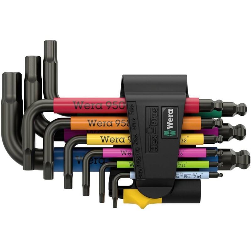 Wera - 950/9 Hex-Plus Multicolour Imperial 3 6 pans intérieurs Jeu de clés mâles coudées 5/64 pouces, 3/32 pouces, 1/8 po