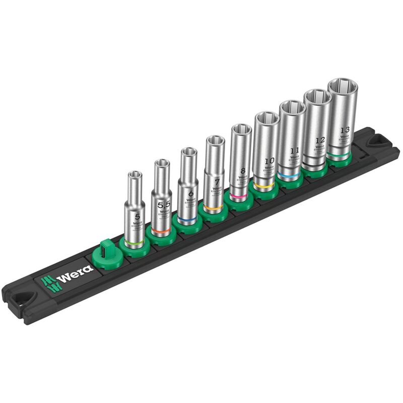 Wera - Set de 9 douilles longues Zyklop 1/4' Nuss-Magnetleiste a Deep 1