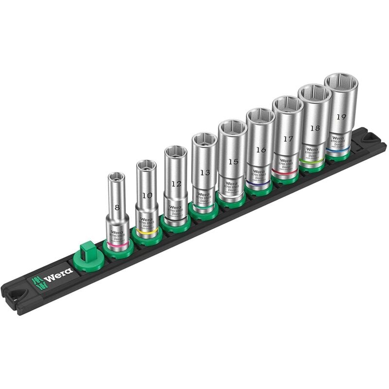 Set de 9 douilles longues Zyklop 3/8" WERA Nuss-Magnetleiste B Deep 1