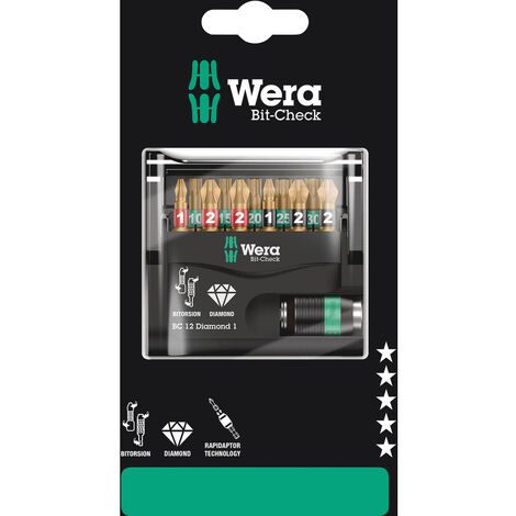 Wera Bit-Check 12 Diamond 1 SB 05136392001 Bit-Set  1/4" (6.3 mm) inkl. Bithalter