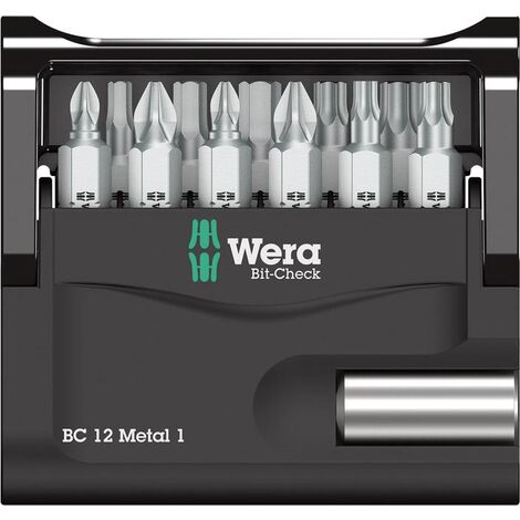 Wera Bit-Check 12 Metal 1 05057424001 Bit-Set 12teilig Kreuzschlitz Pozidriv, Kreuzschlitz Phillips,