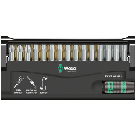 Wera Bit-Check 30 Wood 1 05057433001 Bit-Set 30teilig Kreuzschlitz Pozidriv, Kreuzschlitz Phillips,