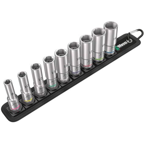 Wera – Coffret de 9 douilles longues 3/8" – Mécanisme Twist to Unlock – Système Take it easy – Douilles Ø 8 à 19 mm