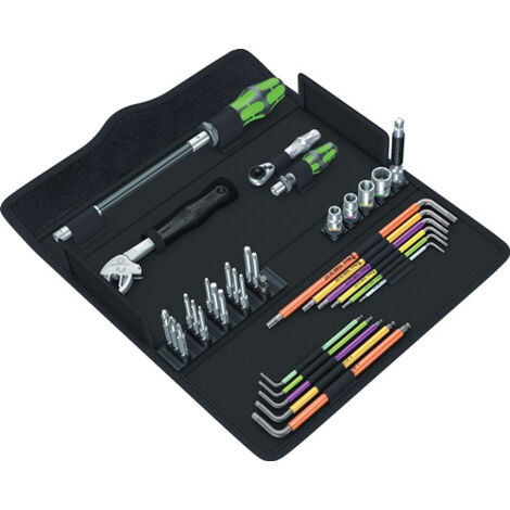 Wera 05023471001 Kraftform Kompakt 400 RA Set 1, Porte-embouts à poignée en T avec fonction cliquet et jeu d'embouts, 17 pièces, Noir-vert