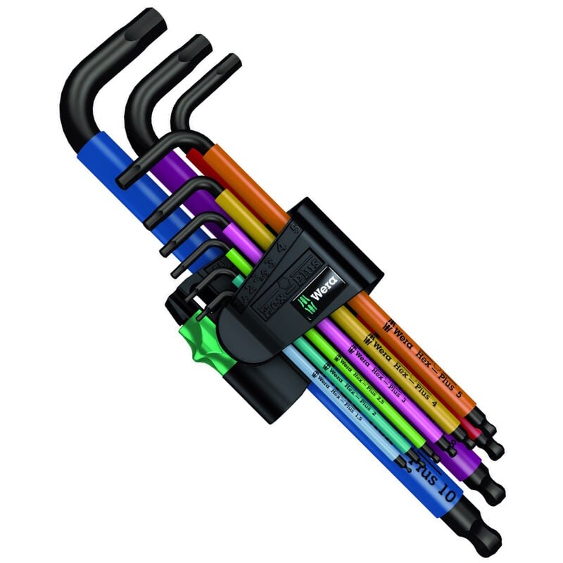 Wera - hold function Hex-Plus 9 Pce Multi Colour Ball-End Hex Allen Key Set 022210